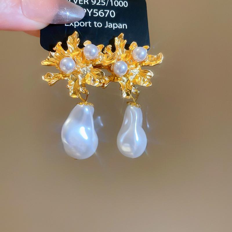 French Silver Needle Diamond Pearl Pendant Earrings Light Luxury Delicate Personality Earrings Design Sense Niche Earrings Women