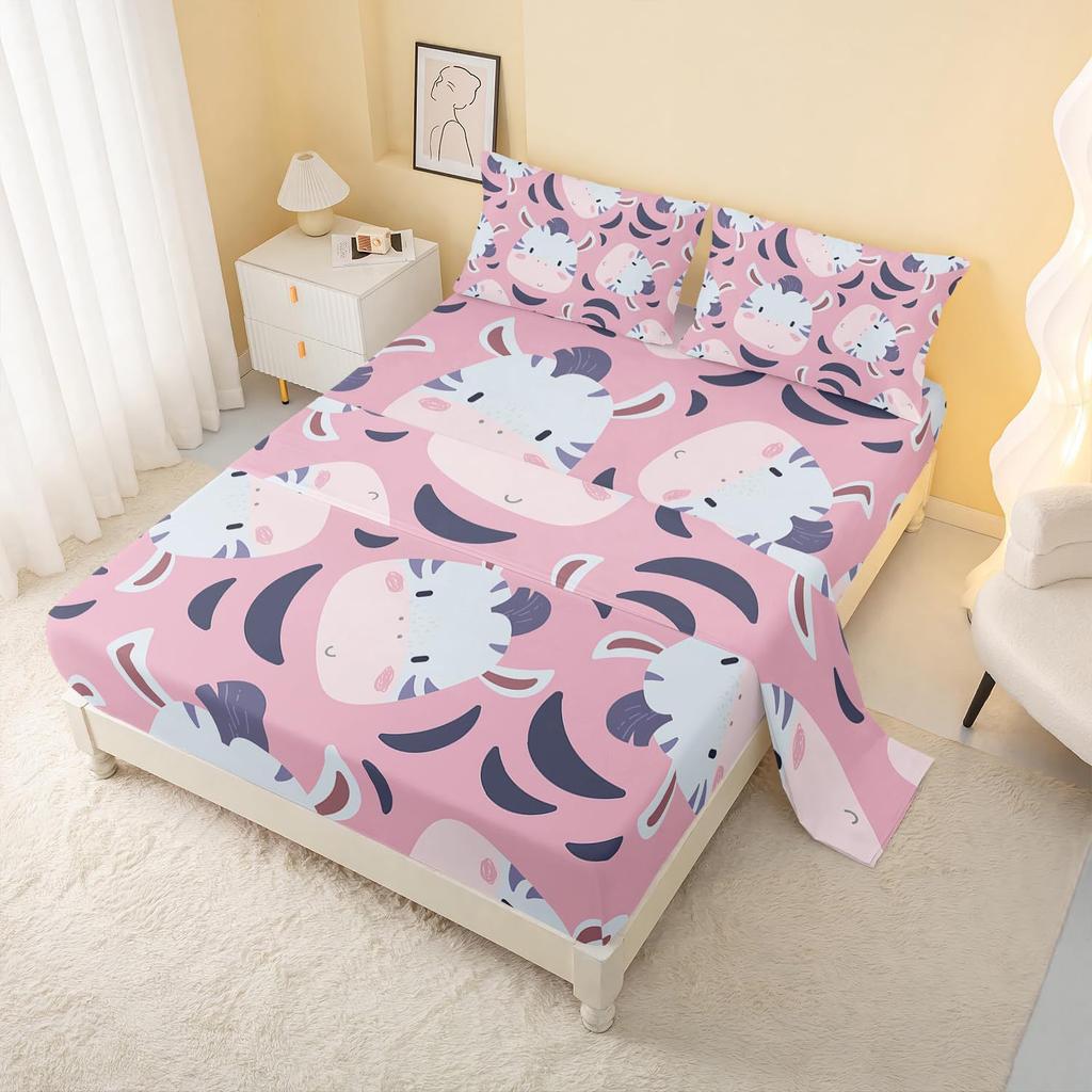 Cartoon Space Bunny Pattern Bed Hat Four-Piece Bedding Set Bedroom Dormitory Bedding Decoration