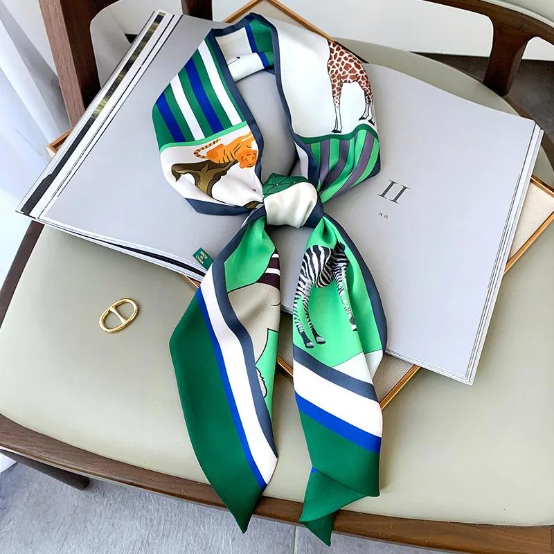 Long Silk Scarf Bag Tie Lady Neck Skinny Scarves Hairband Foulard Horse Print Brand Lady Neckerchief Ribbon  Spring New