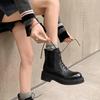 New women's leather boots medium heel large size women's boots lace-up medium heel leather Martin boots autumn and winter cowhide low boots women