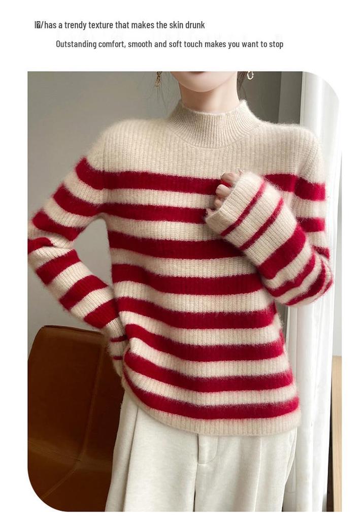 100% Wool Striped Sweater: Thick, Warm, Versatile Knitwear for Autumn/Winter