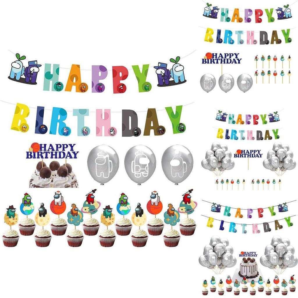 Game Birthday Party Decor Suit Supplies Set Balloon Banner Caketopper