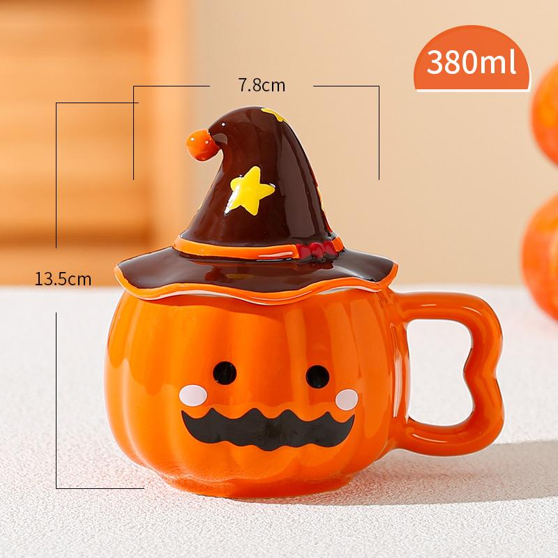 European Ceramic Pumpkin Funny Water Cup with Lid Creative Coffee Cup Home Breakfast Milk Mug Cartoon Ceramic Mug Halloween Gift