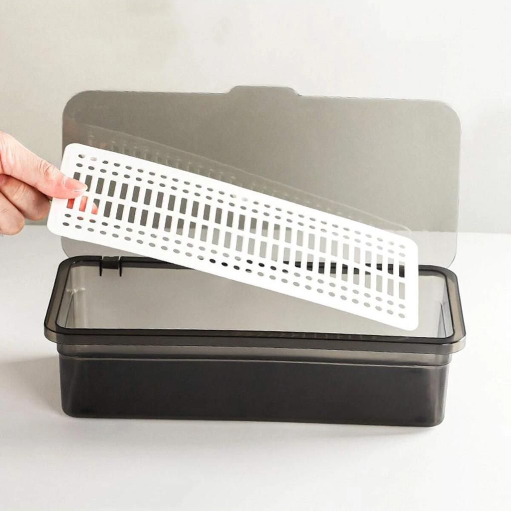 1pc Makeup Brush Storage Box, Dust-proof Transparent Storage Case With Cover Draining Tray, Beauty Egg Eye Shadow Brush Storage