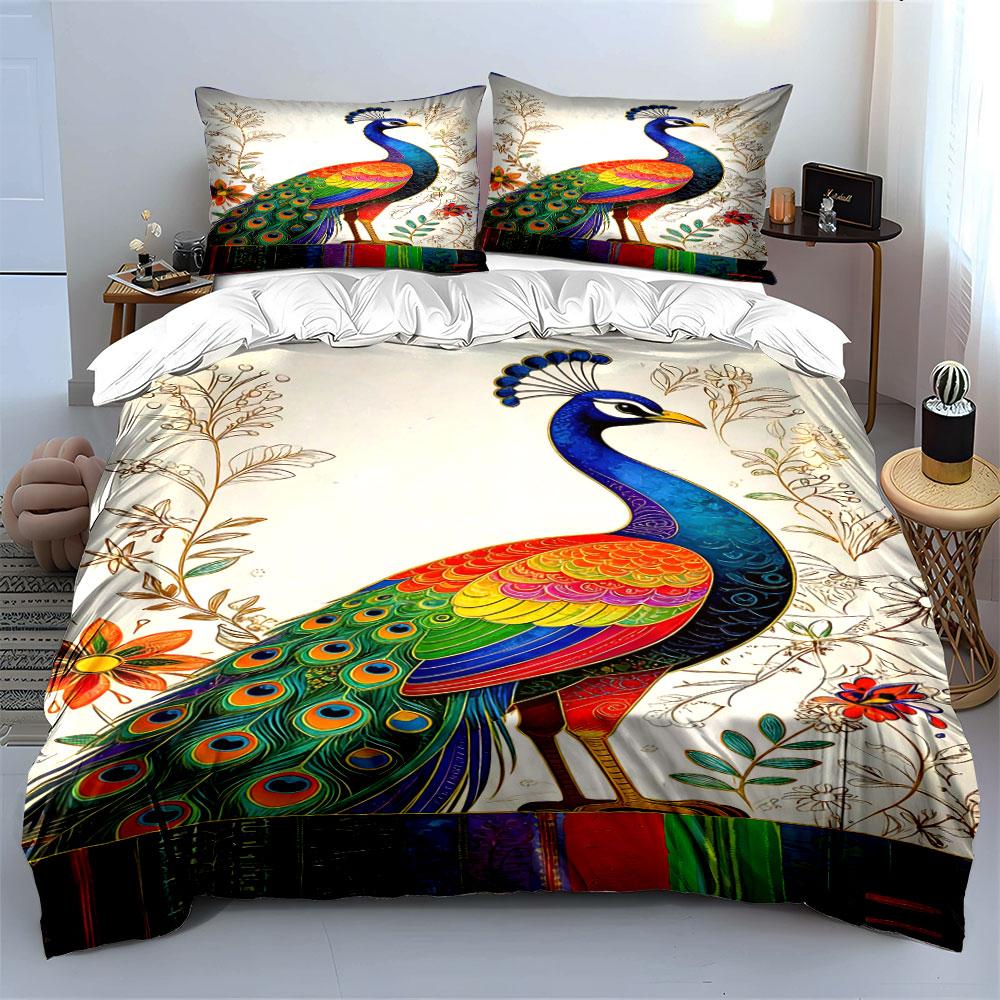 Colorful peacock and floral. Bedding sets Duvet cover sets Duvet covers Pillowcases(1 * Duvet Cover 2 * Pillowcases without duvet insert)