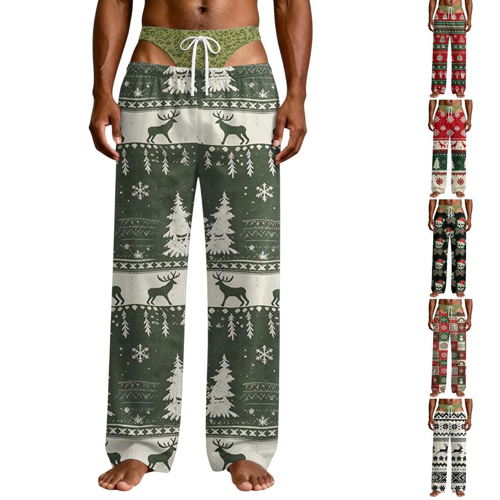 Men's Novelty Pajama Pants with Fake Underwear Print, Funny Sleepwear Pants