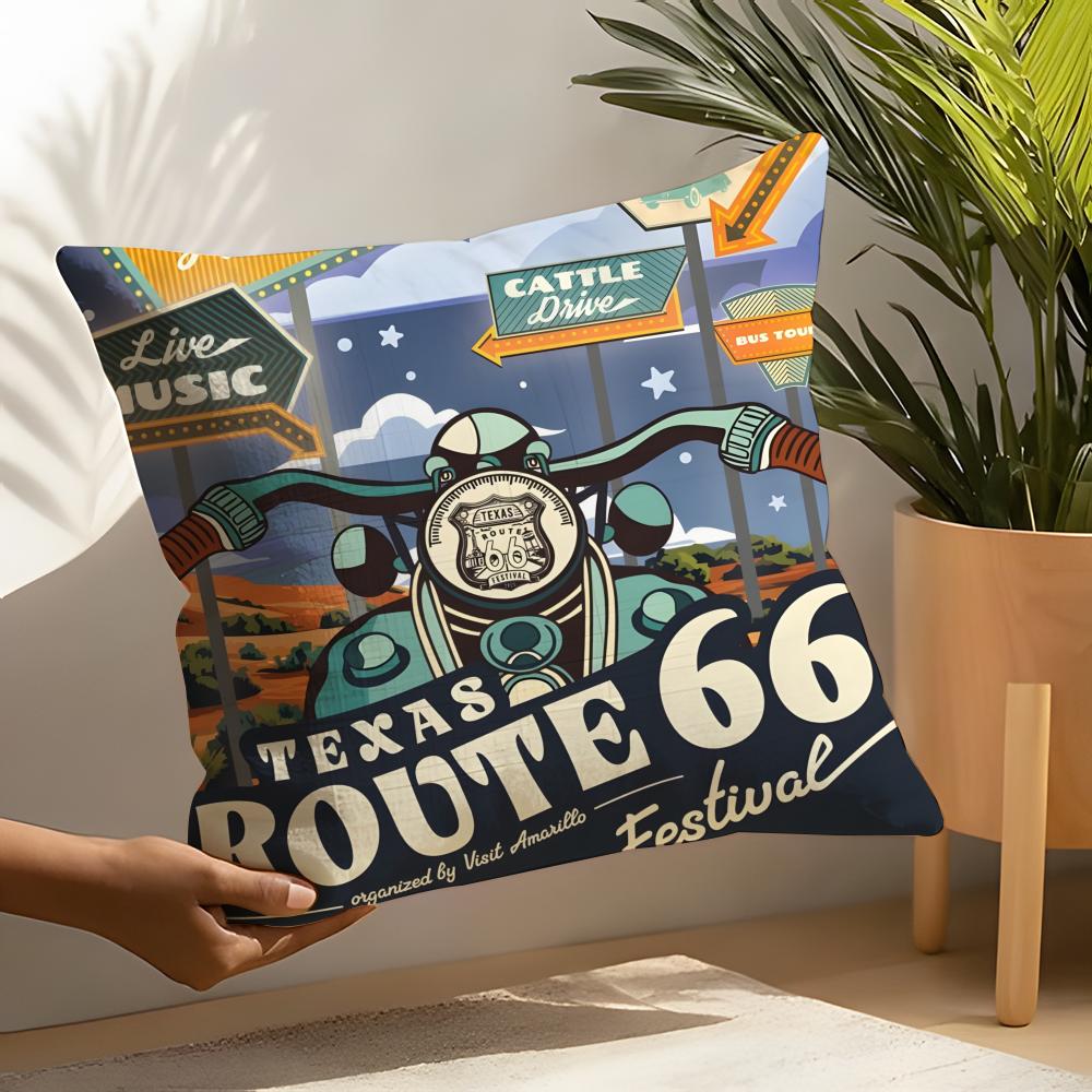 Travel Motorcycle Ride US Route Linen Cushion Covers For Decorative Sofa Home Pillows Case Car Chair Pillows Cases