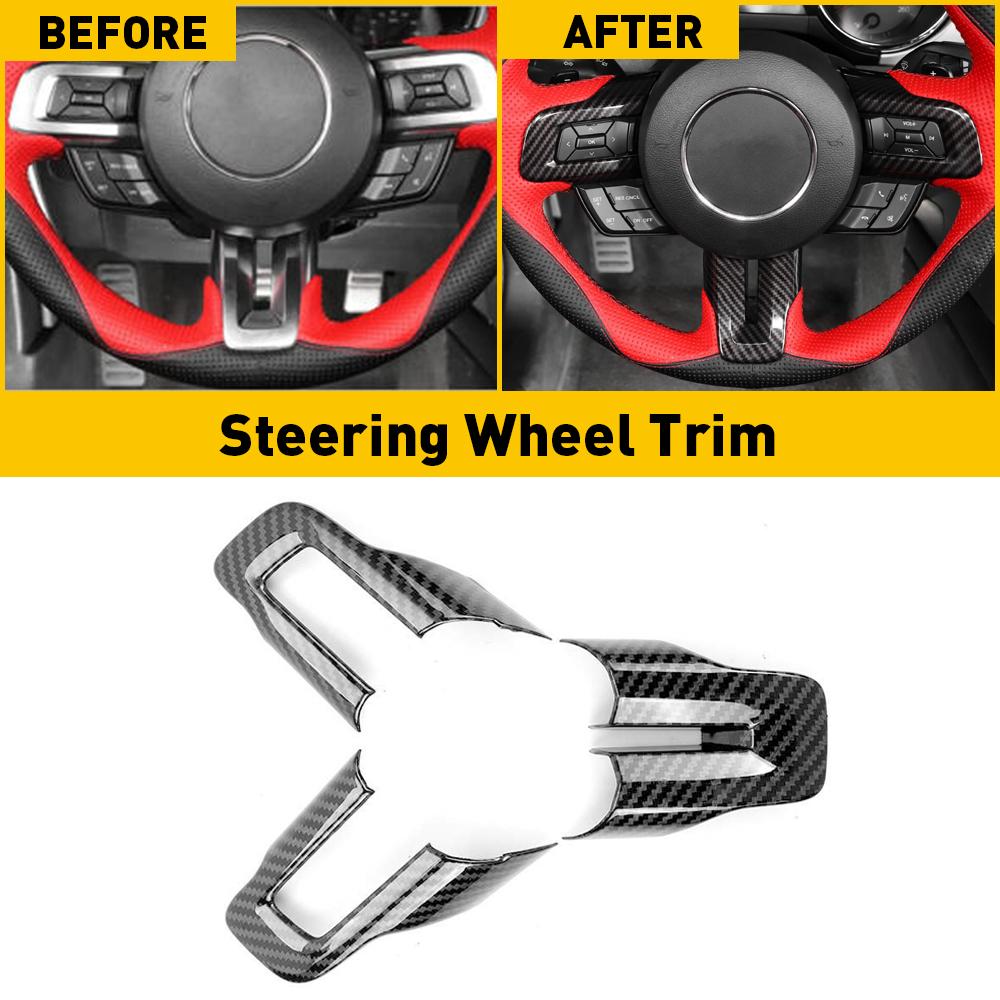 3-delige set Koolstofvezel Auto Stuurwiel Frame Cover Voor Ford Mustang 2015 2016 2017 2018 2019 2020 2021 2022 Auto Accessoires