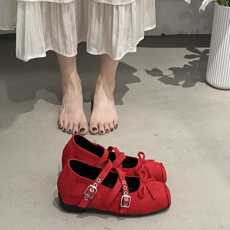 French inner heightening single shoes women's retro Mary Jane shoes 2025 new bow flat ballet shoes women's shoes