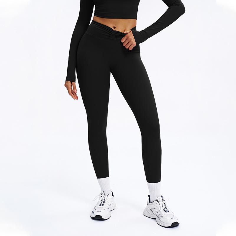 Women's High-Waist Pleated Yoga Pants - Cross-Border Brushed Tight Fit, Hip-Lifting, Perfect for Running and Fitness (9313)