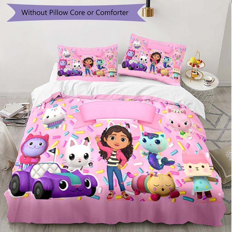 3pcs Duvet Cover Set (1*Duvet Cover + 2*Pillowcase, Without Core), Gabby's Dollhouse Print Soft All‑Season Bedding Set, Home Bedroom Decor Gift