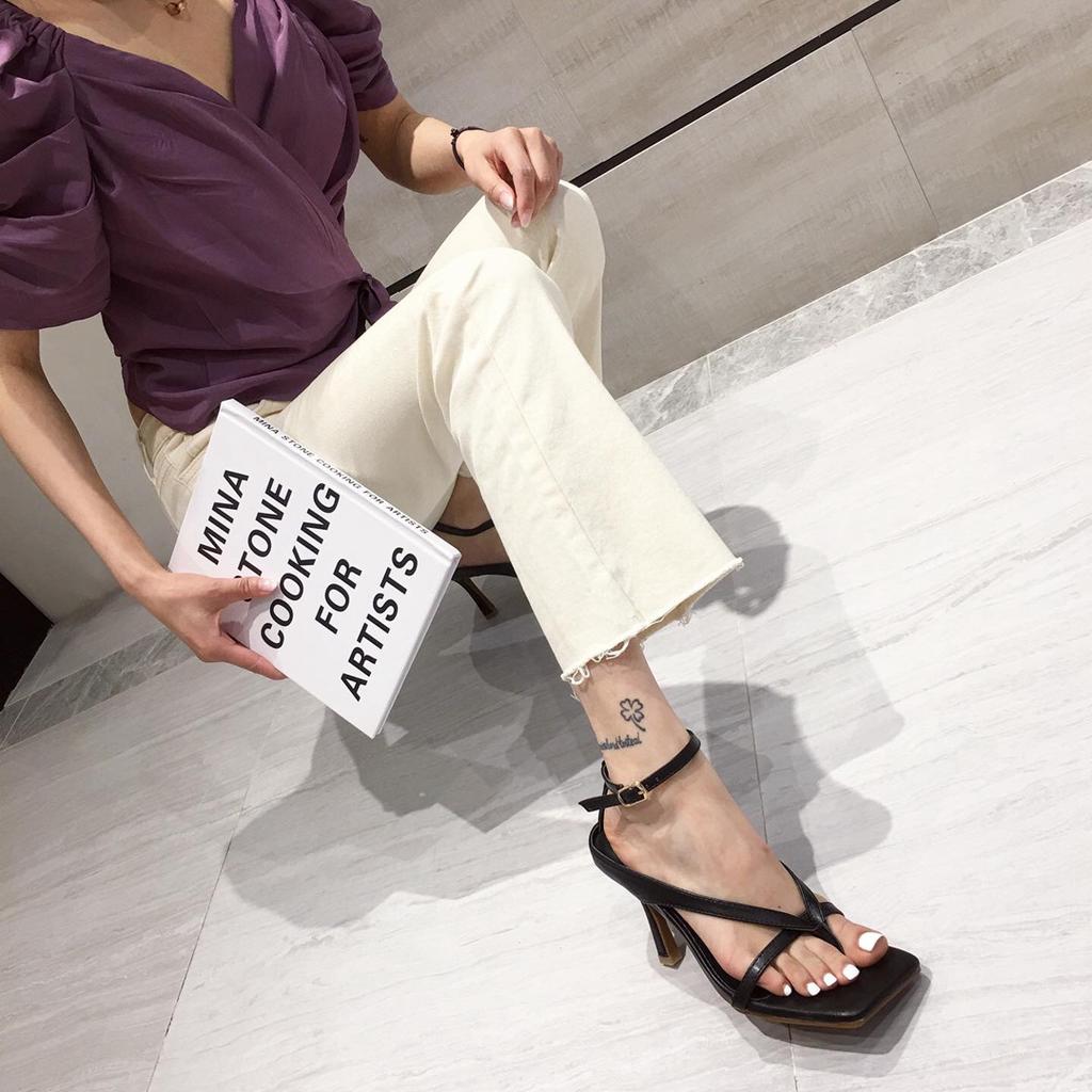 Square toe with sandals female sexy versatile open toe stiletto high heels women's shoes large size 41