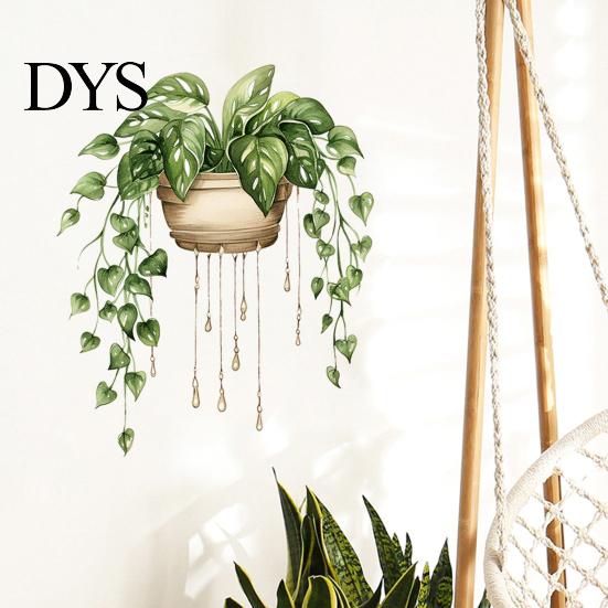 Versatile Plant Wall Decorations Watercolor Potted Stickers, PVC Waterproof Hanging Pothos/Daisy Decals, Removable Easy Peel And Stick Home