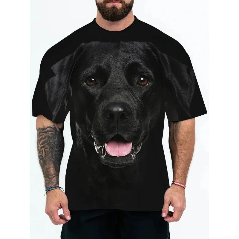 Men's 3D Printed Large Dog Pattern T-shirt Humorous Digital Printed Short Sleeved T-shirt Breathable Polyester Round Neck Casual