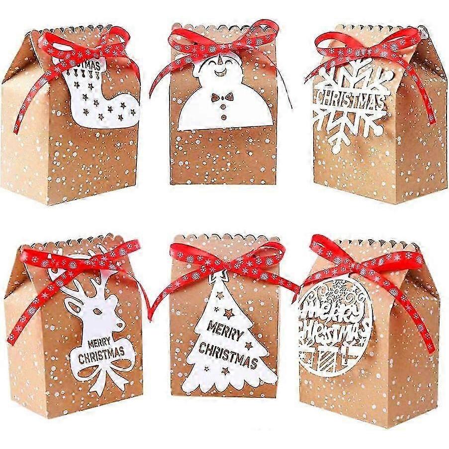 24 Pieces Christmas Paper Candy Gift Boxes Kraft Paper Gift Candy Bags for Christmas Favors