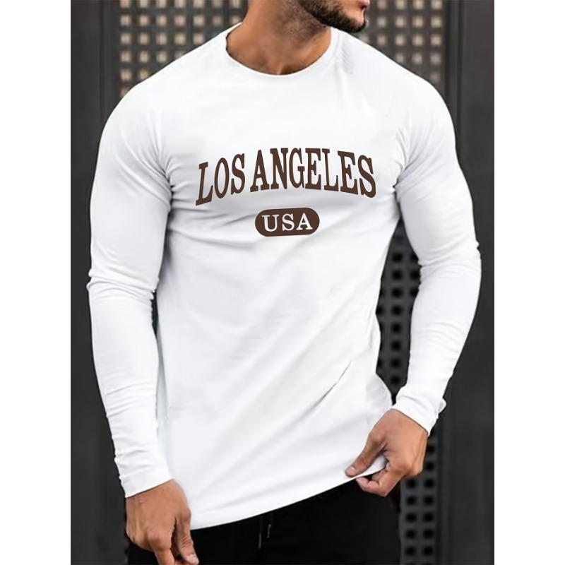 Men's Loose Fit Plus Size Comfortable Casual Sports Boston Letter Printed Round Neck Long Sleeved T-Shirt Top