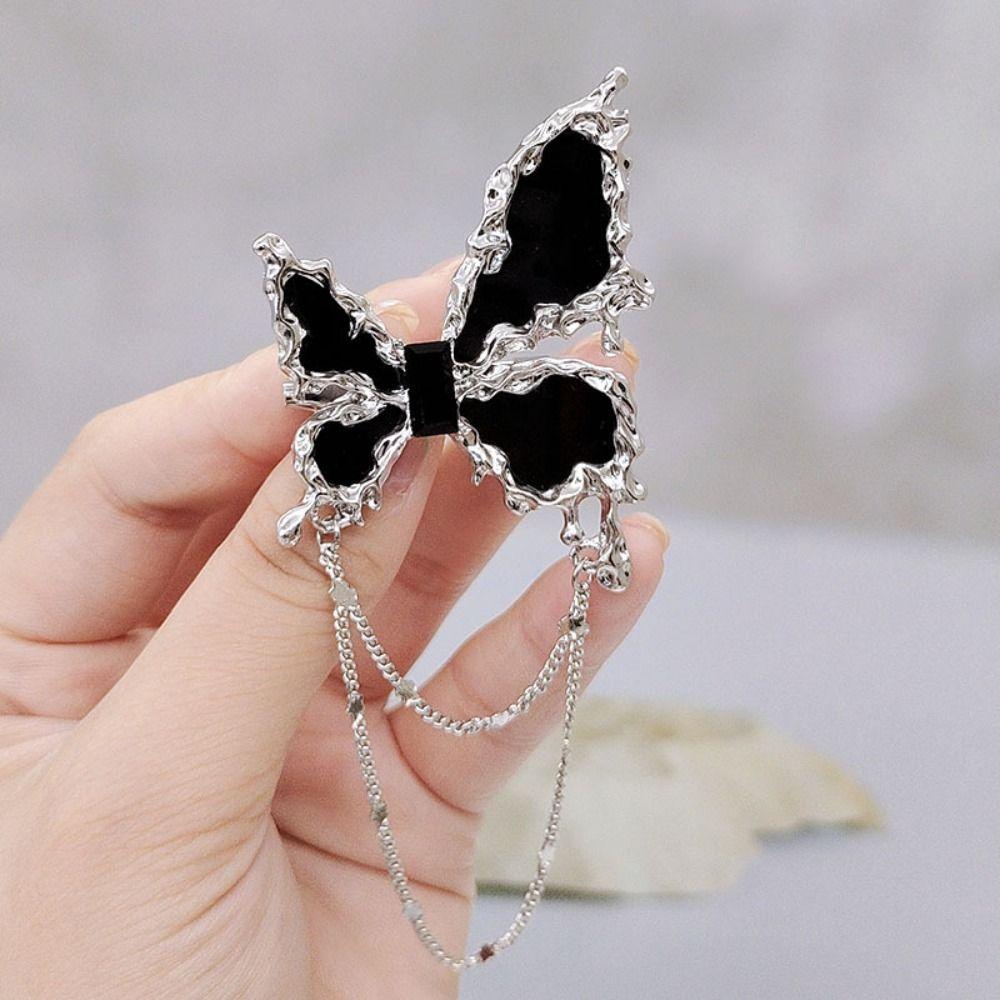 1Pair Wing Metal Butterfly Brooches Rhinestone Butterfly Tassel Badge Pin  Suit Accessory