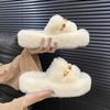 White thick-soled fluffy slippers for women's outer wear, one-word velvet to keep warm and increase height, autumn and winter 2025 new cotton slippers