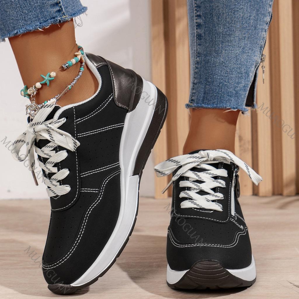 Fashion Fashion Wedges Sneakers for Women Spring Autumn Lace Up Platform Sports Shoes Woman Lightweight Side Zip Casual Vulcanize Shoes