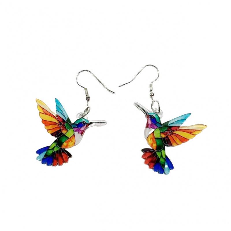 2024 Retro Colorful Bird Acrylic Earrings - European and American Fashion