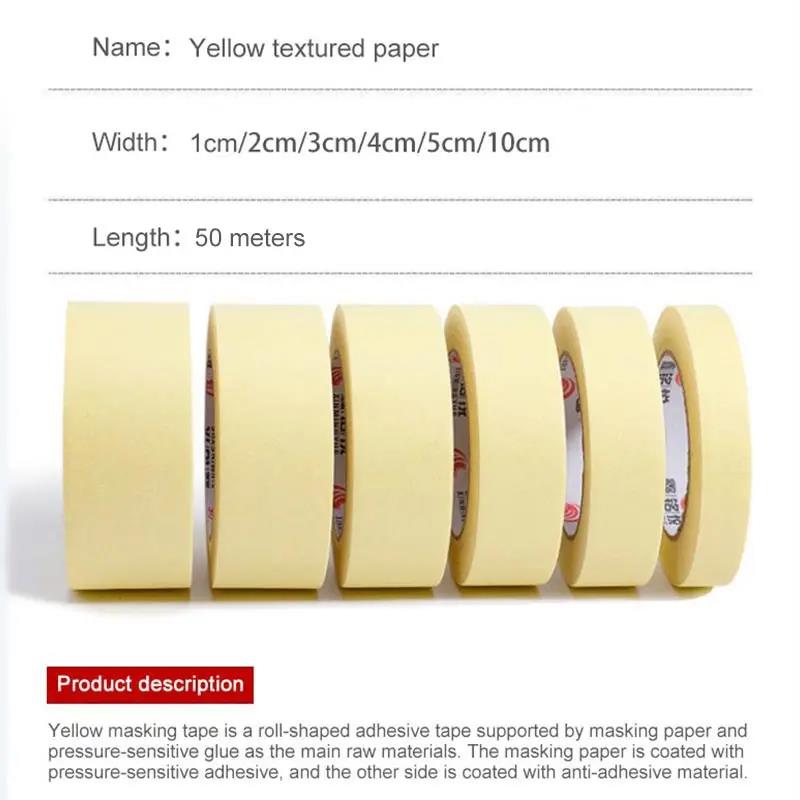 50M Writable High Viscosity Textured Paper 1cm 2cm 3cm 4cm 5cm 10cm Width Yellow Tear Off Tape Spray Paint Masking Art StickersPinstriping Tape 3
