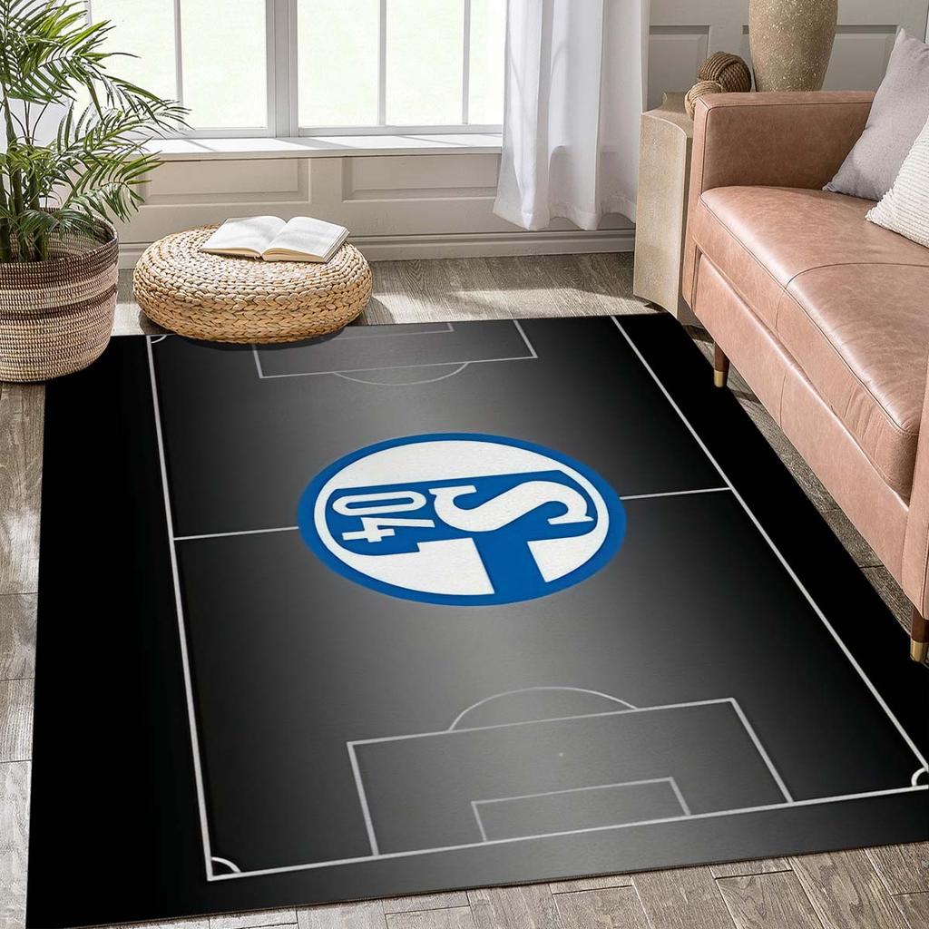 Schalke 04 Football Field Outline Rug, Anti-Slip Floor Mat with Official S04 Crest Print, Sports Decor Carpet for Fan Cave & Bedroom