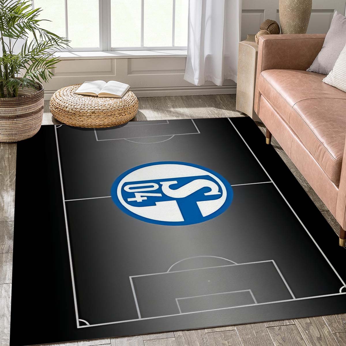 Schalke 04 Fußballfeld Umriss Teppich, Rutschfeste Fußmatte mit Offiziellem S04 Wappen Aufdruck, Sport Deko Teppich für Fan-Höhle & Schlafzimmer 40x60cm( 15x23in )