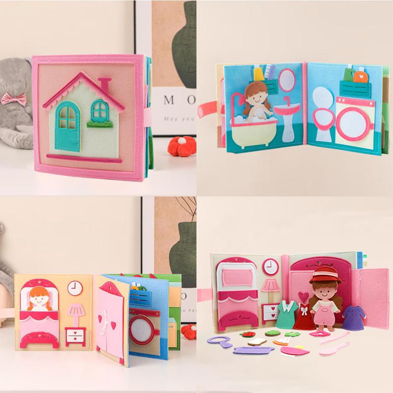 Educational Montessori Busy Book 3D Baby Story Cloth Book Preschool Toddlers Early Learning Toy Quiet Activity Book Sensory Toy