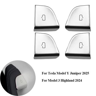 4X Car Button Stickers Cover Trim For Tesla Y Juniper 2025 Model 3 Highland 2024 Door Lock Switch Open Button Cover Protector