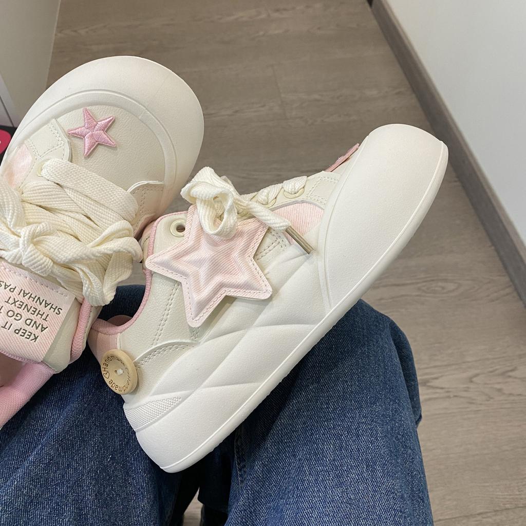 Versatile heightening platform student casual little white shoes women's 2024 new popular spring and autumn big head bread shoes board shoes