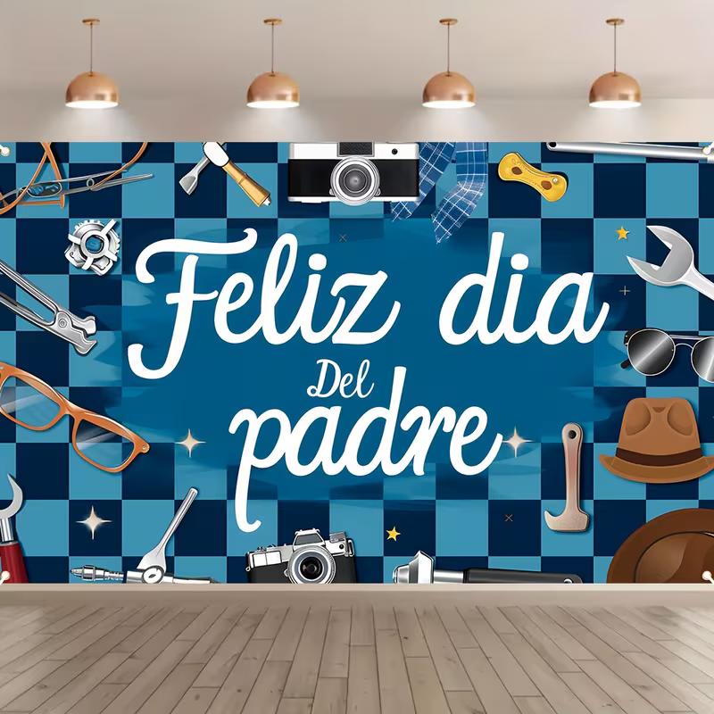 

2D Spanish Father s Day Backdrop Feliz Dia Del Padre Tools & Camera Studio Background Cloth 47.2x31.5inch/120*80cm