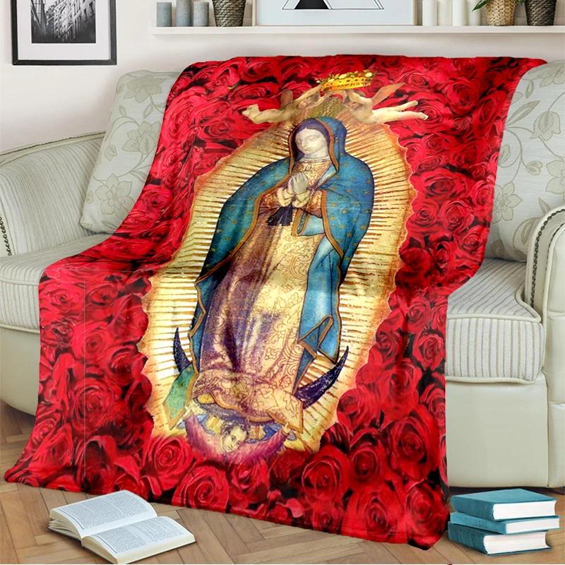 Our Lady of Guadalupe Blanket Religion Mary Throw Blanket Soft Sofa Cover Flannel Lightweight Warm Blankets for Bedroom Couch
