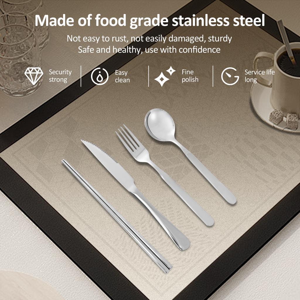 Stainless Steel Travel Cutlery Set with Case Knife Fork Spoon Reusable Portable Cutlery for Camping Office Travel Outdoor Dining