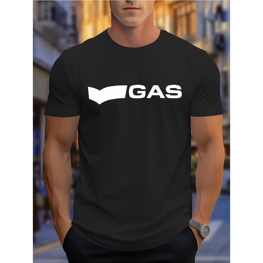 Men s Summer Fashionable Casual Sports Loose GAS Letter Pattern Printed Round Neck Short Sleeved T-shirt Top M