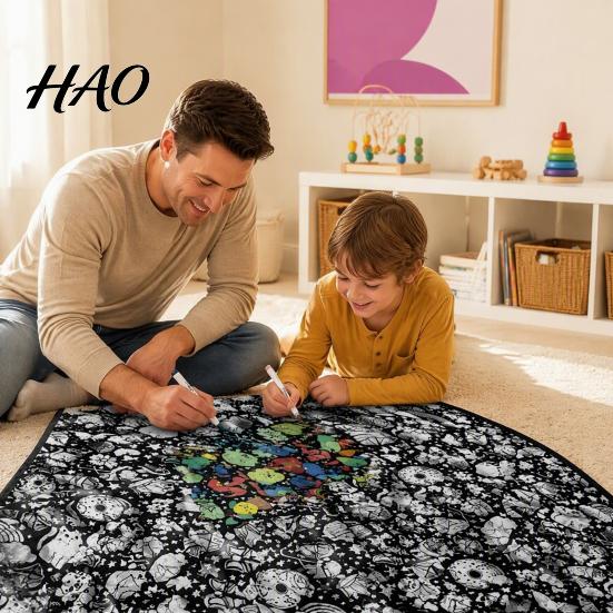 Personalized Coloring Project for Home DIY Blanket, Cartoon Patterns Print Soft Polyester Throw, Fabric Interactive Creative Family Art Projects
