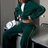 European & American Casual Zipper Cardigan Jacket & Sporty Drawstring Long Pants Women’s Two-piece Set