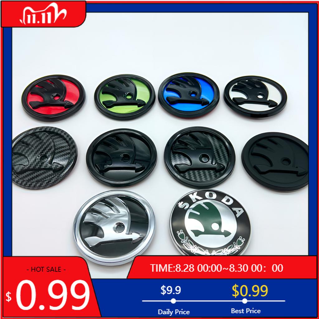 Autoaufkleber 80/90/100mm 3D-Logo Auto Fronthaube Kühlergrill Heckklappe Emblem Abzeichen Aufkleber Für Skoda Fabia Rapid Superb Octavia a7 K