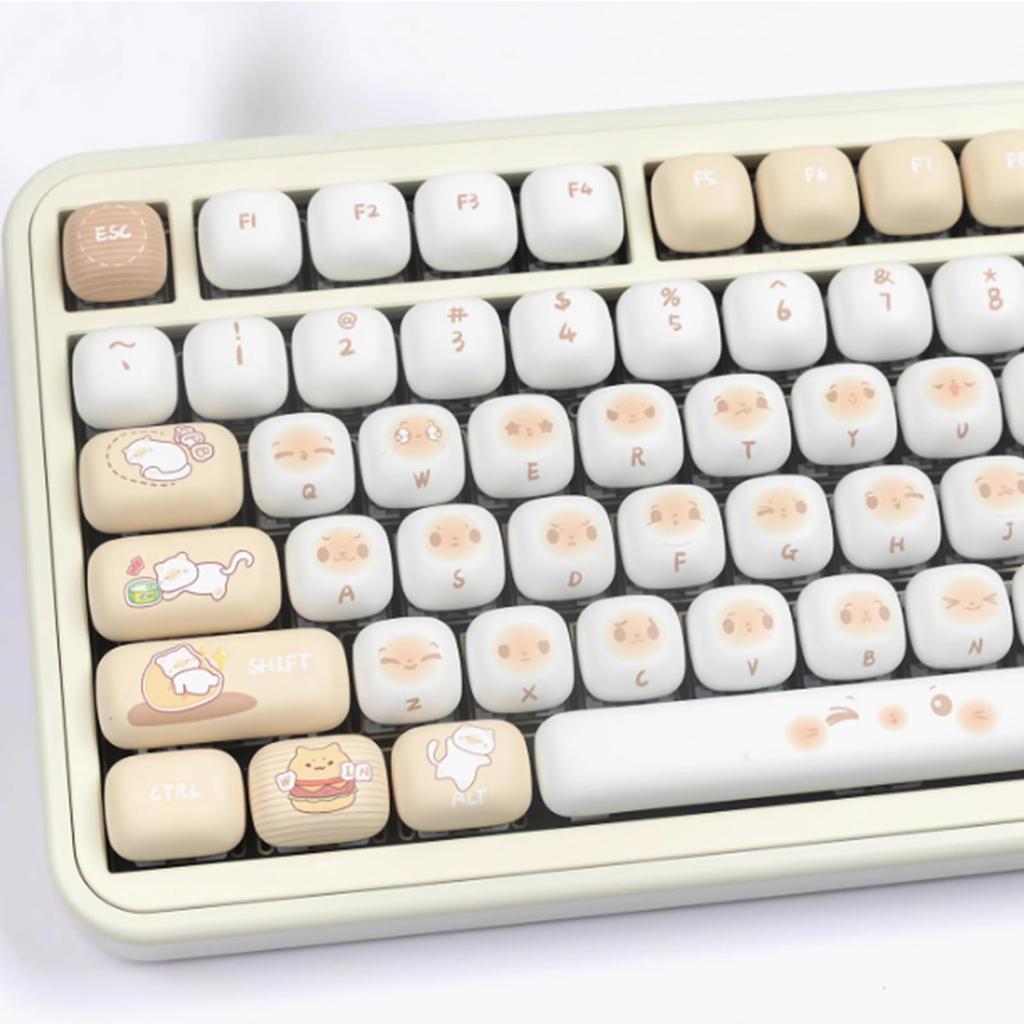 PBT Cute Keycaps, Beige MOG Profile Keycap Set, 139-Key Round Custom Keycaps for MX Cherry Mechanical Keyboards 60, 75, 100% (White)