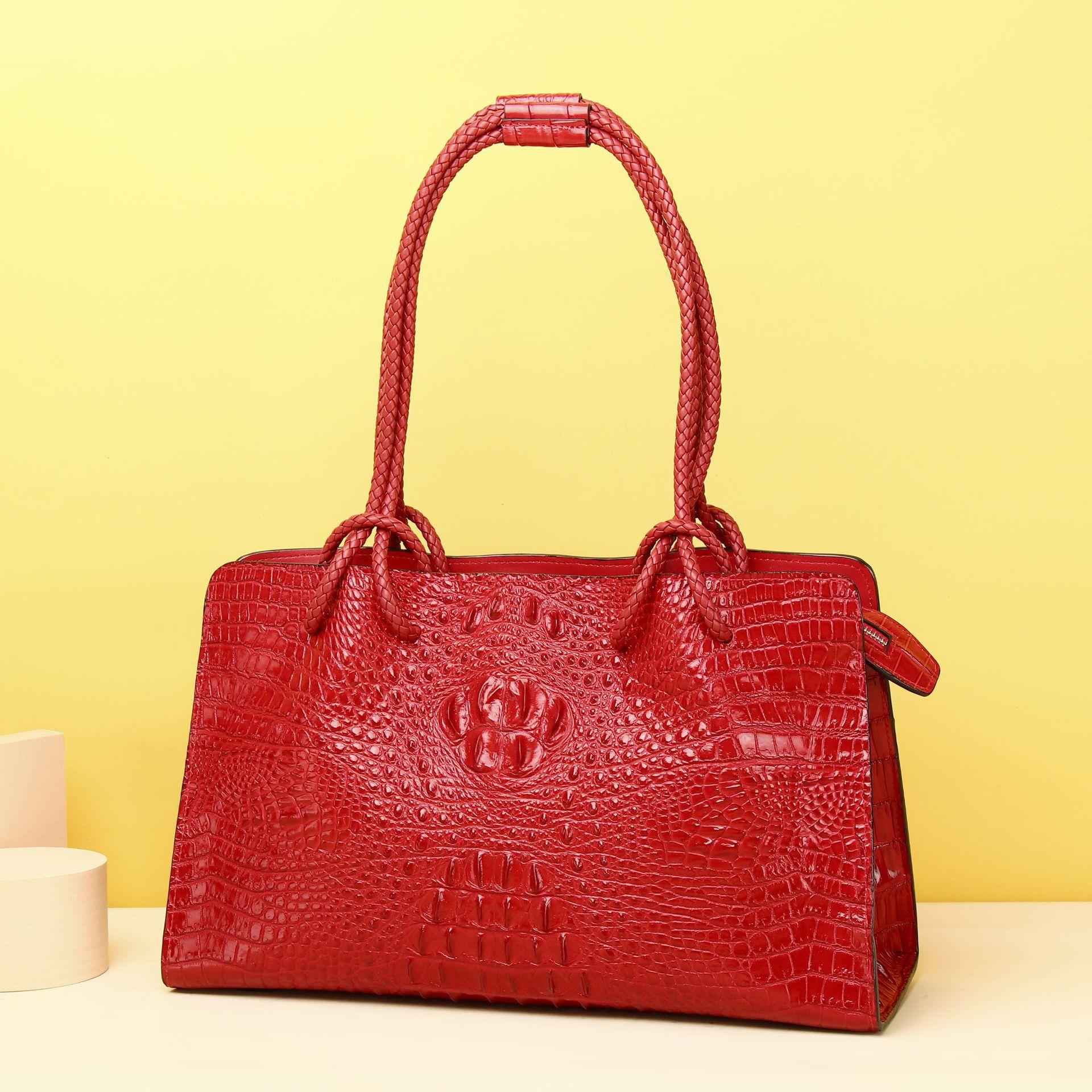 Dames Handtas met Krokodillenbotpatroon, Grote Dames Tas, Klassieke Tote Bag, Enkele Schouder Crossbody Tas, Trendy Tas rood