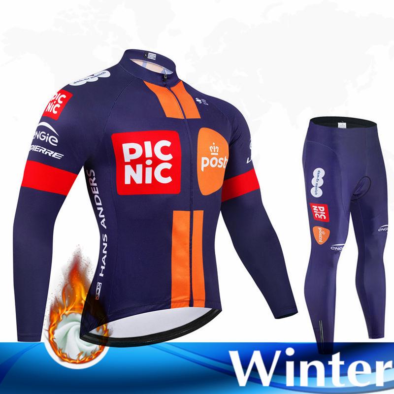 Winter Thermal Fleece Bahrain Long Sleeve Cycling Jersey Set Bib Pants Ropa Ciclismo Bicycle Clothing MTB Bike Mens Team Suit