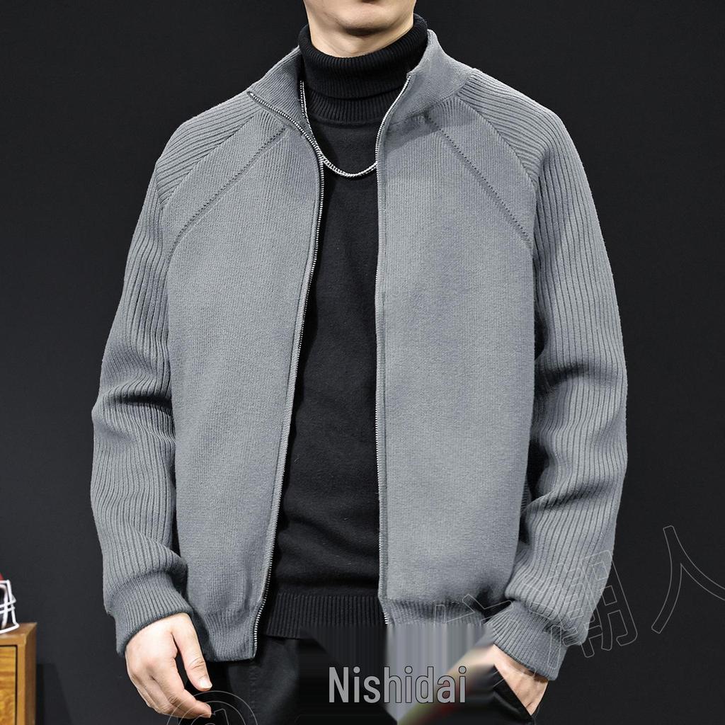 Herren High-Neck Weiße Daunenjacke: Strickmantel Pullover für Herbst/Winter 2025, Lässig und Übergröße.