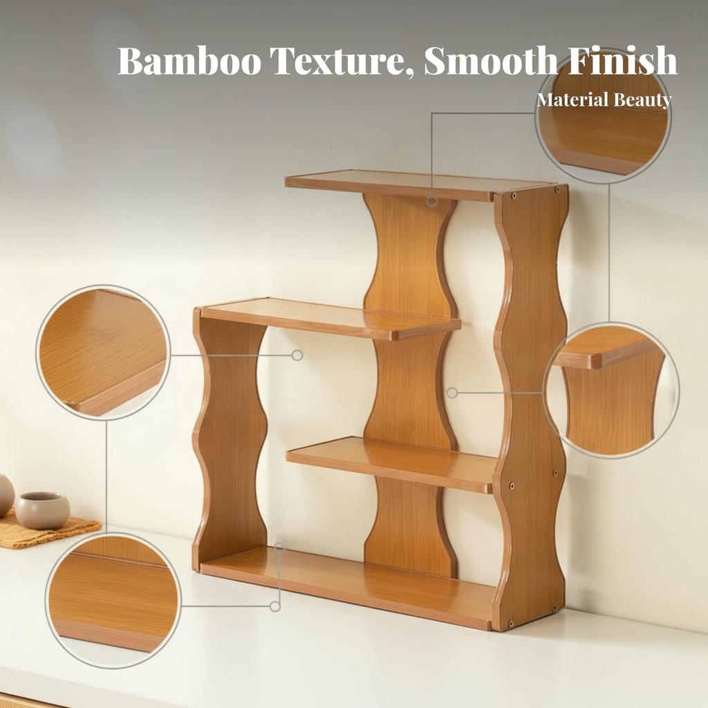 Tabletop Rack Curved Side Panel Wooden Tea Cup Warm Brown Finish Storage Stand