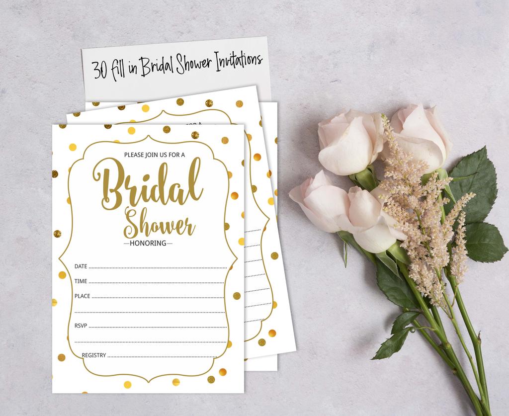 Inkdotpot 30 Bridal Shower InvitationsA  Gold ConfettiA  Wedding Fill-In Style Invites Blank
