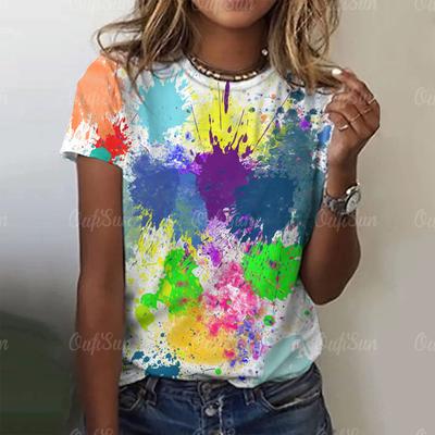 Colorful Graffiti Women's T-shirt, Loose Casual Short Sleeved Round Neck Sweater, Women's Daily Street Clothing
