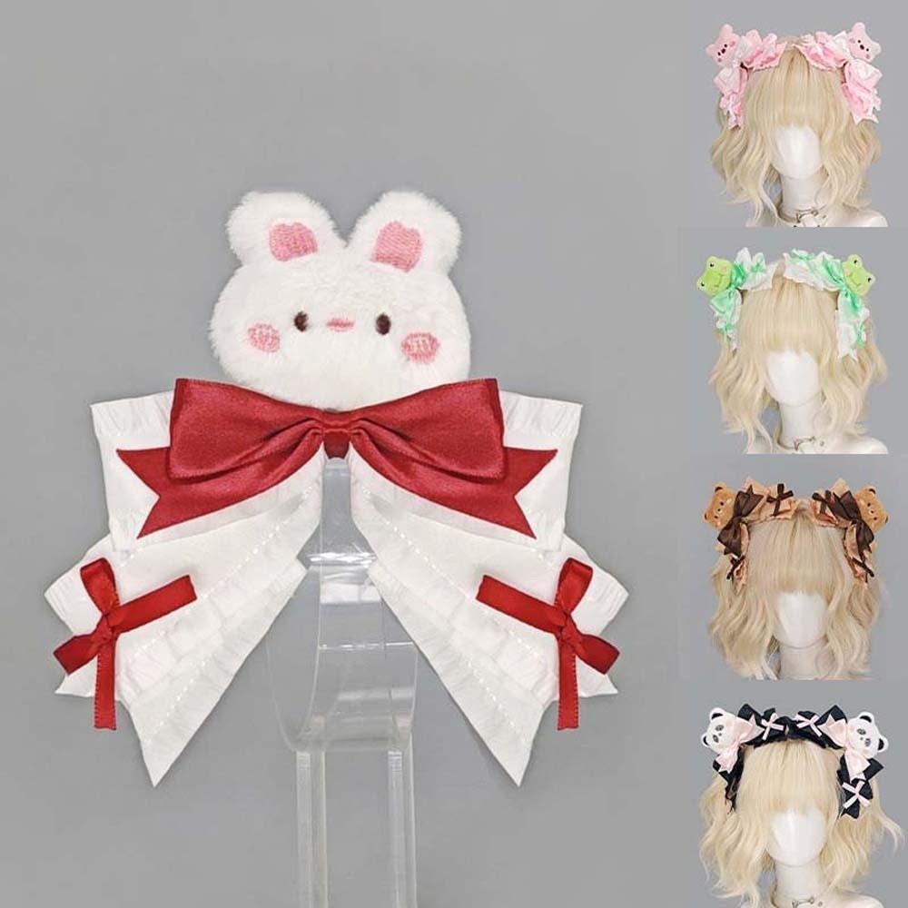 1 Pair Y2K Lolita Hair Clips Cartoon Animal Gothic Style Satin Bow Hairpins Japanese Style Plush Lolita Girls Barrettes Cosplay