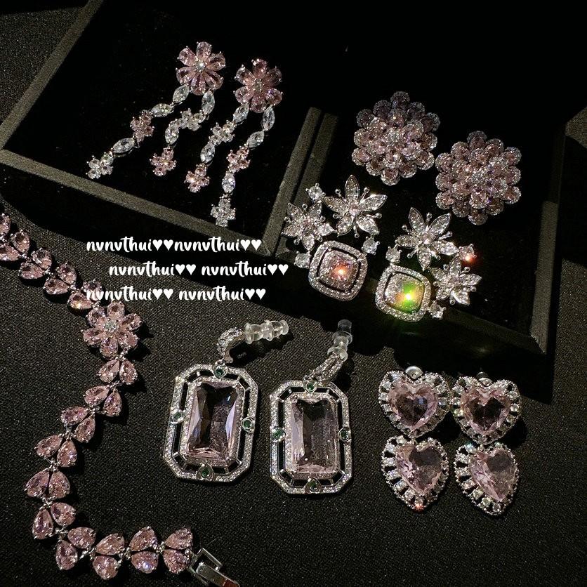 Kolczyki z różowym koszykiem kwiatów Paparazha 18-karatowe złoto Barbie Pink Petal Zircon Bransoletka Zestaw