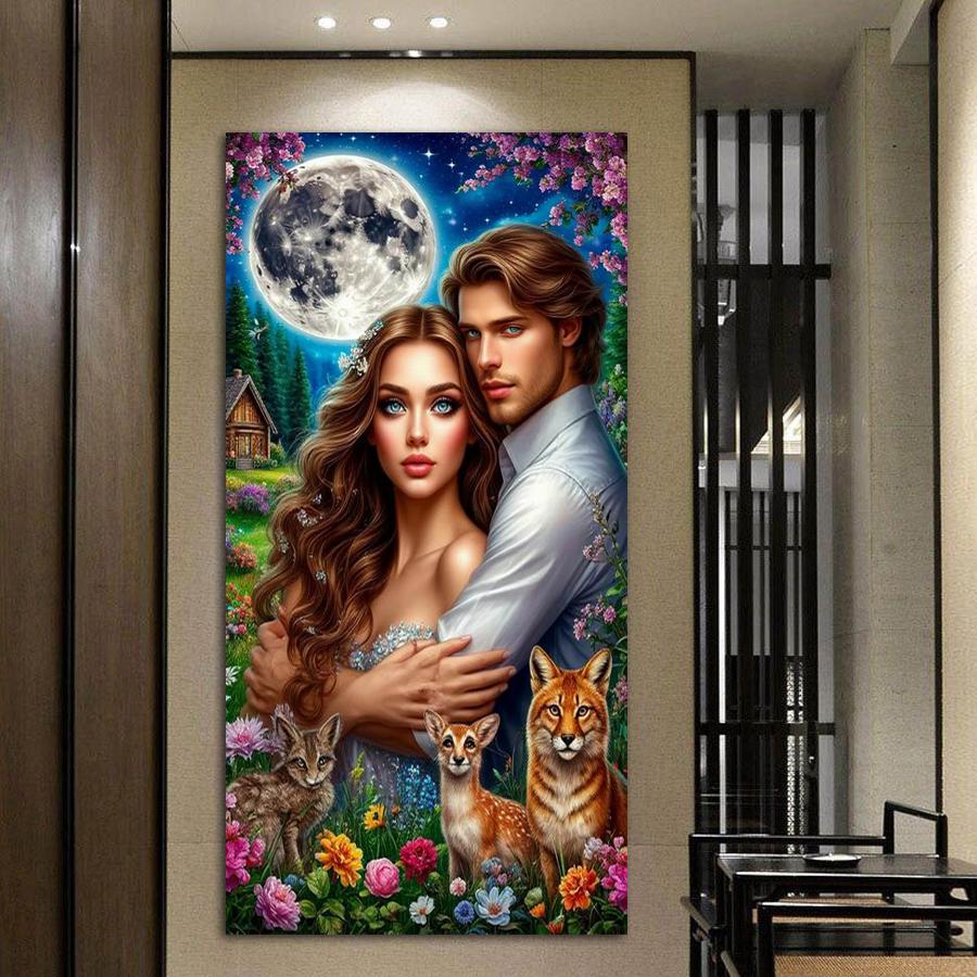 Moon Lovers Animal Large Size Diamond Painting Couple Diy Full Square Round Drill Rhinestone Embroidery Mosaic Cross Stitch Kits Wall Decor