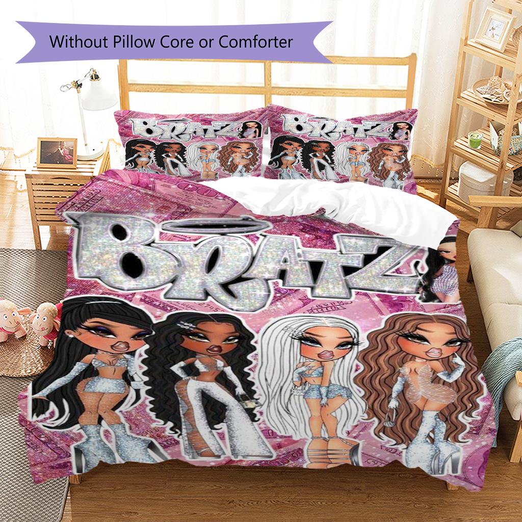 Bratz Doll Pattern Bedding Quilt Set Quilt Cover Pillowcase Home Decoration Gift (1 * duvet cover + 2 * pillowcase, without core)