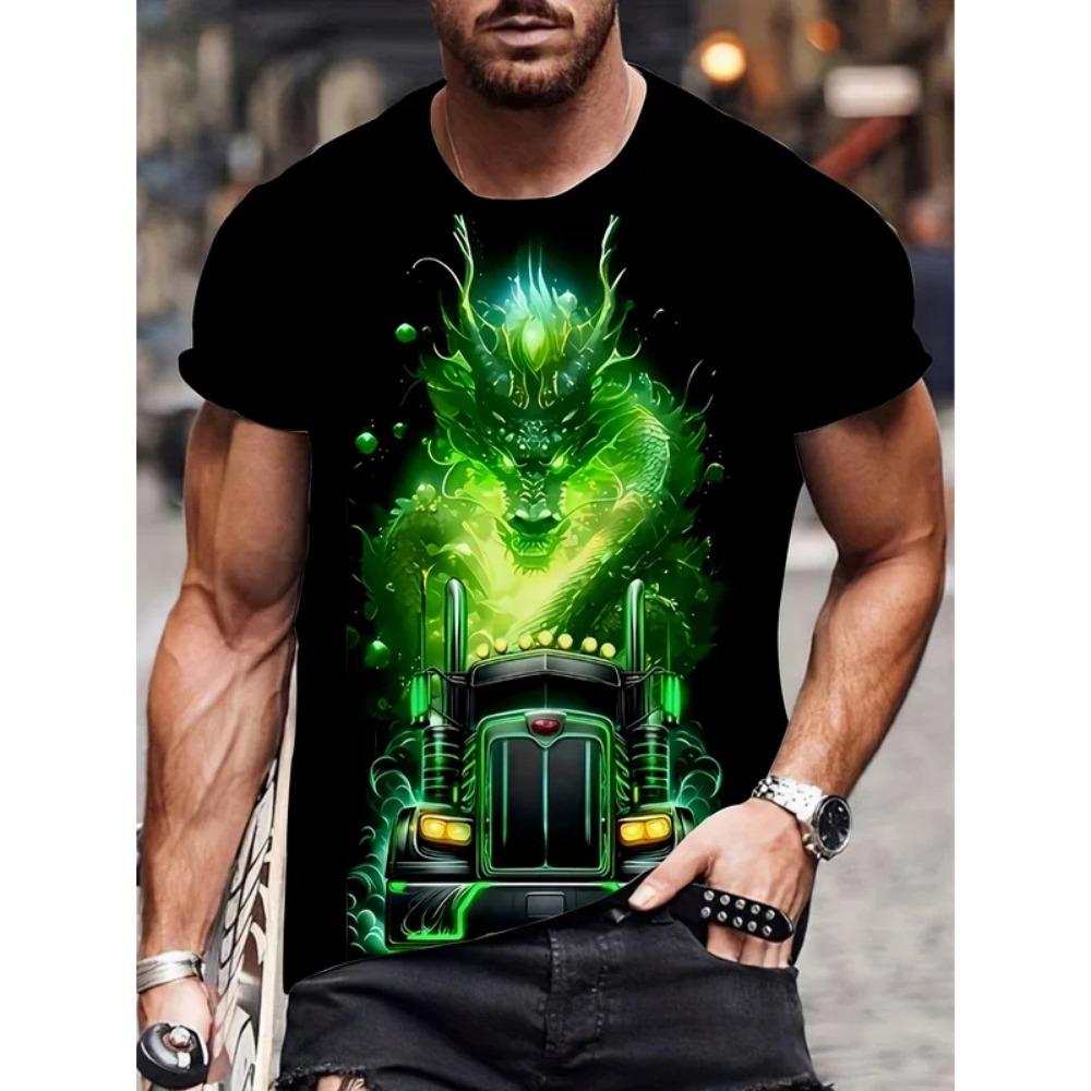 Fashionable Men's Loose T-Shirt with Animal Pattern, Short Sleeve, Crew Neck, Street Style Clothing