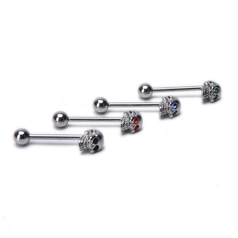 14G Edelstahl Cz Edelstein Totenkopf silbrig Zungenhantel Ring Bar Körperpiercing